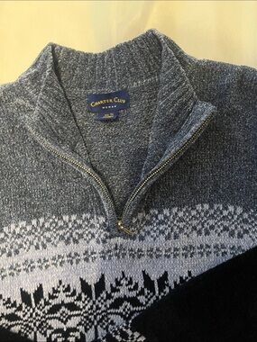 Charter Club Woman Comfort Code Navy and Gray Half-Zip Fair Isle Sweater Size 1X